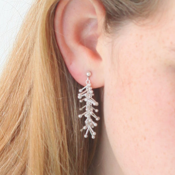 Feather Chain Hoop Earrings in Silver