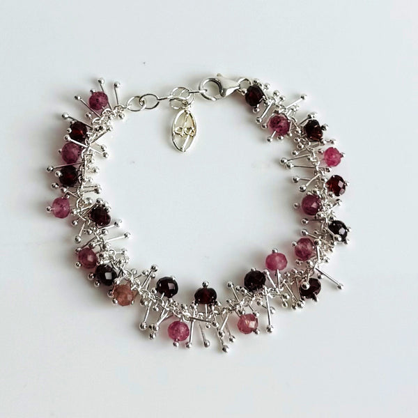 Delicate Feather Bracelet: Garnet & Rose