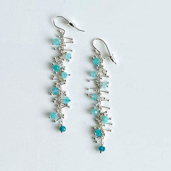 Delicate Feather Earrings in Silver: Aqua