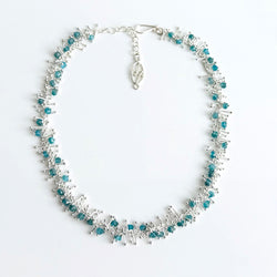Delicate Feather 18" Necklace in Silver: Aqua