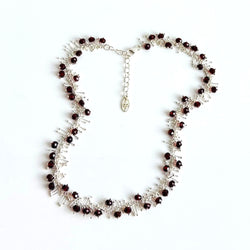 Delicate Feather 18" Necklace in Silver: Garnet