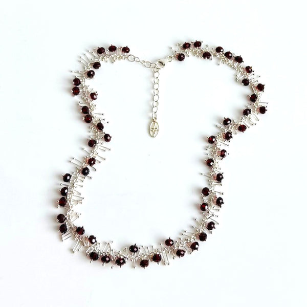 Delicate Feather 18" Necklace in Silver: Garnet
