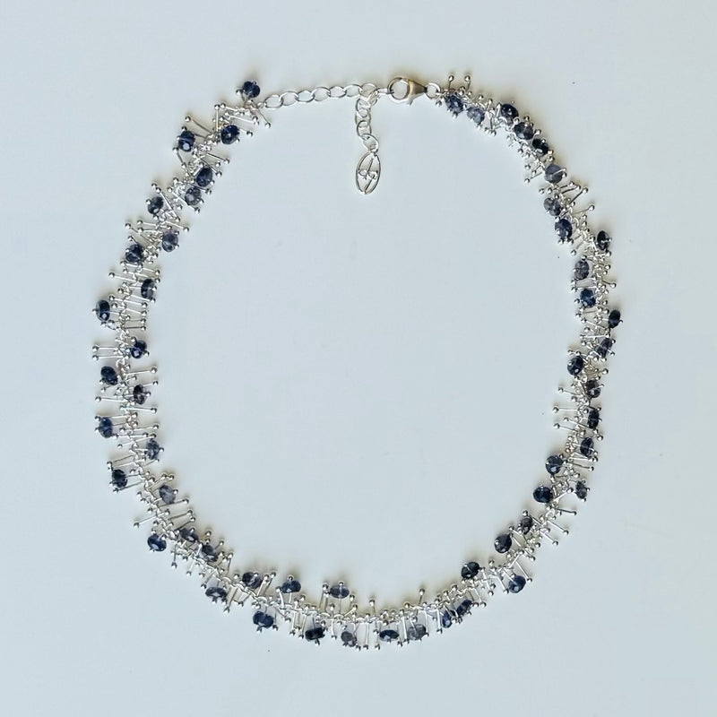 Delicate Feather 18" Necklace in Silver: Iolite