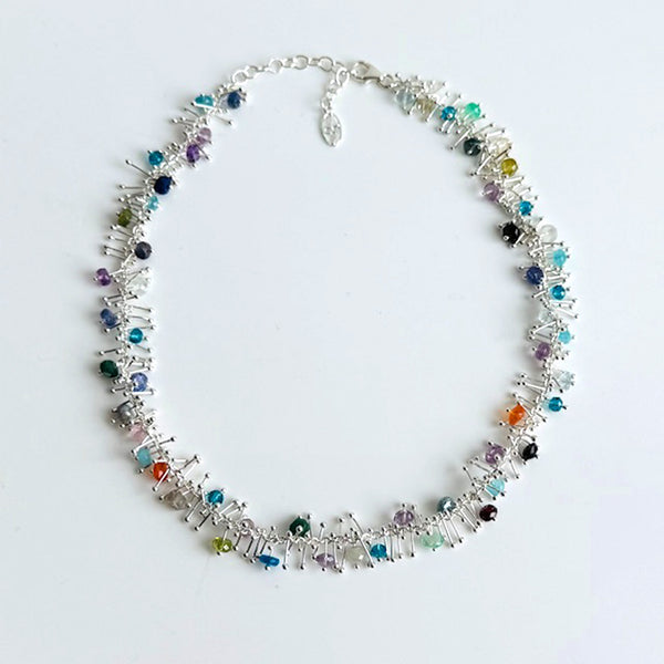 Delicate Feather 18" Necklace in Silver: Multi-Gem