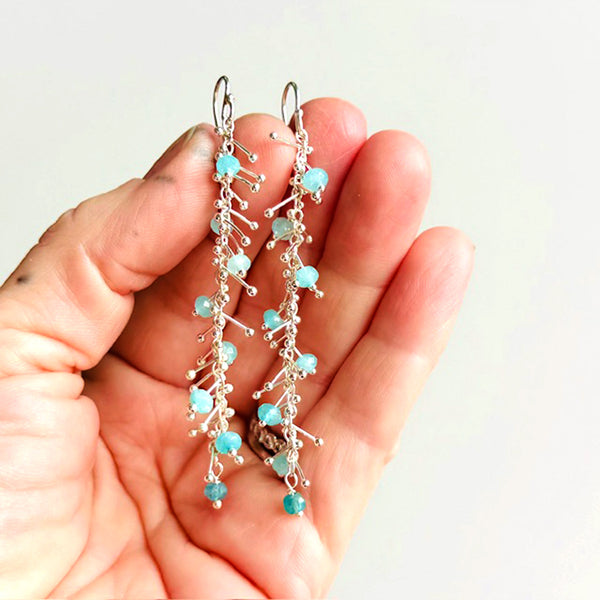 Delicate Feather Earrings in Silver: Aqua