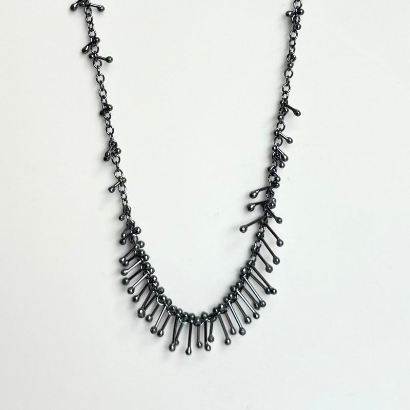 Patina Feather Chain Bib Necklace in Silver