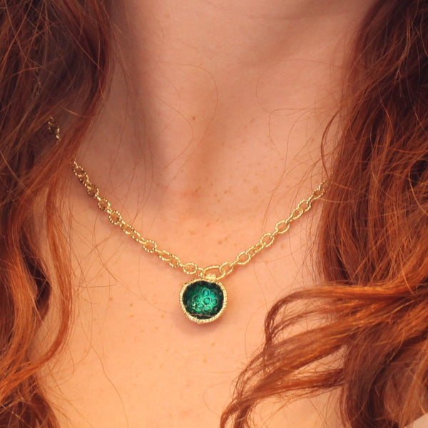 Geode Small Pendant in Gold: Emerald
