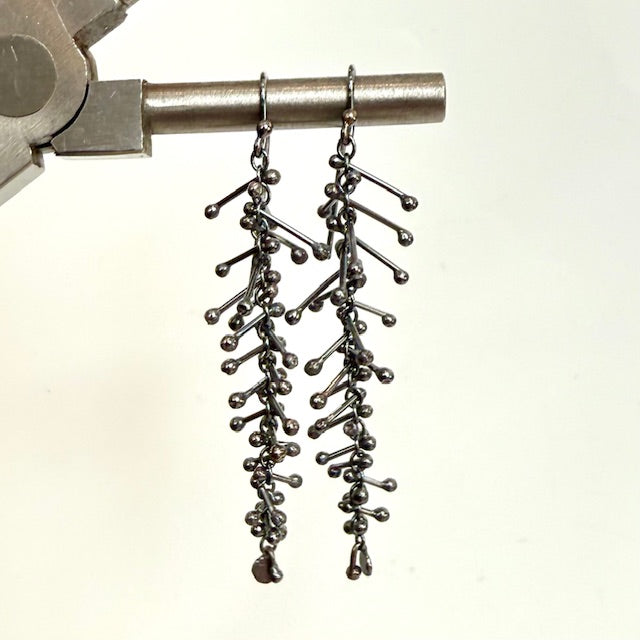 Patina Feather Chain Taper Earrings in Silver