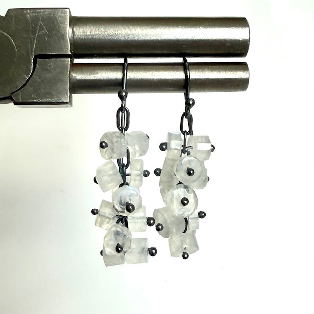 Rubic Earring: Rainbow Moonstone