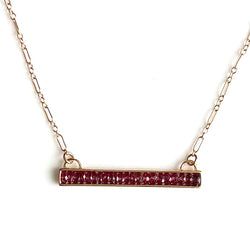 Fine Lines Horizontal Necklace in Gold: Garnet