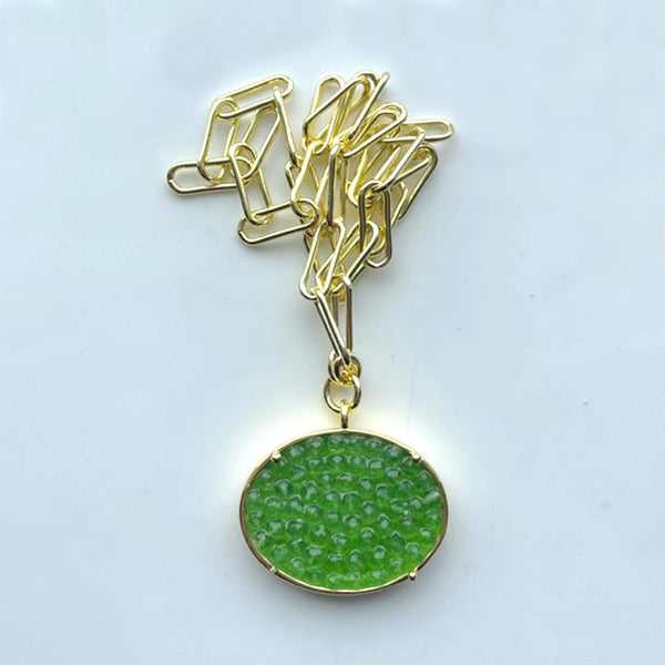 Peridot Caviar Oval Necklace in Gold
