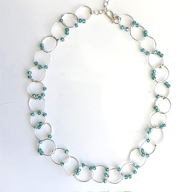 OXOXO Necklace in Silver: Aqua-18"