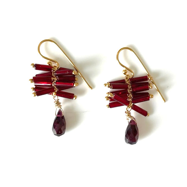 Helix Earrings in Gold: Rojo/Garnet