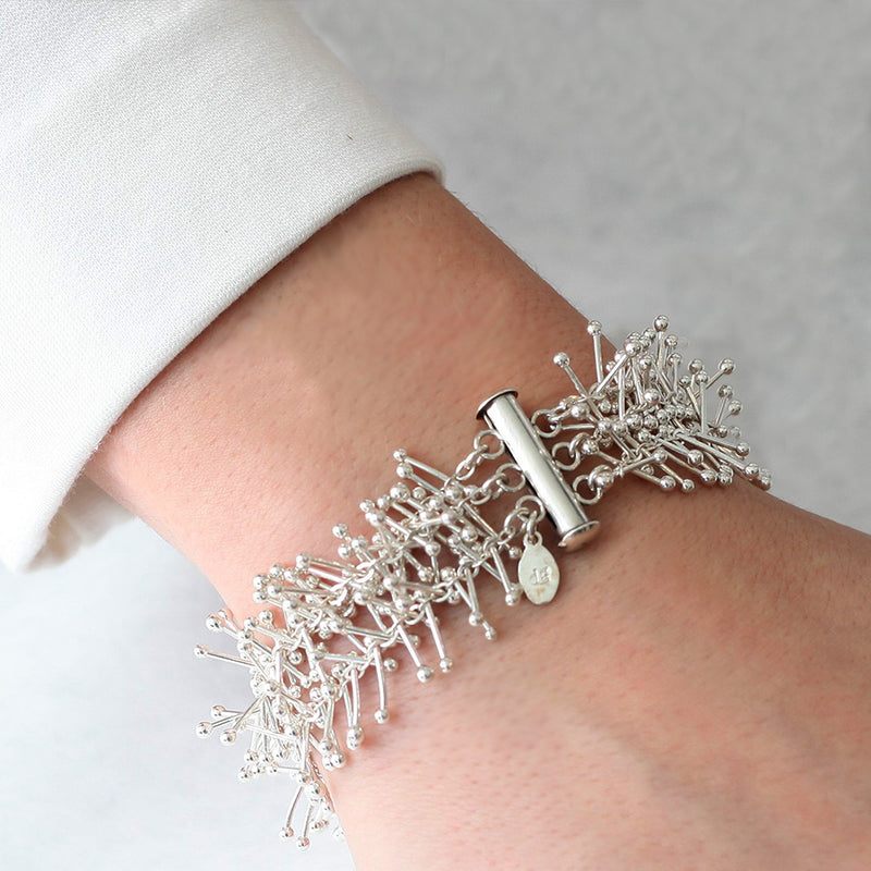 Feather Chain Triple Bracelet in Silver