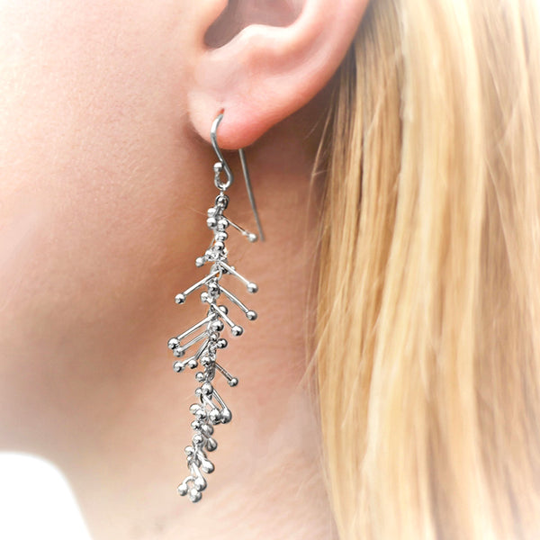 Feather Chain Taper Earrings in Silver