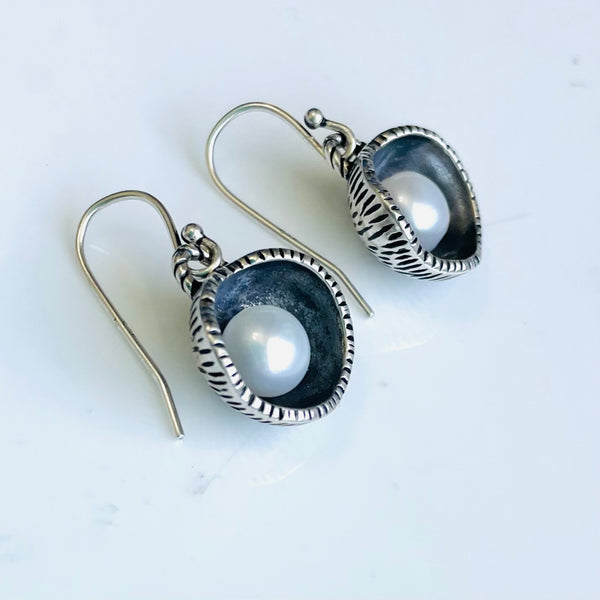 Forged Cup Earrings in Silver