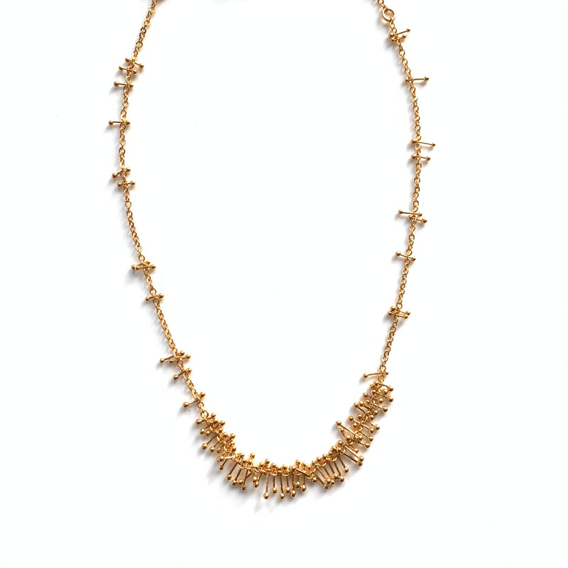 Feather Chain Bib Necklace in Gold