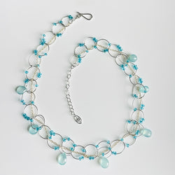 OXOXO Necklace in Silver: Aqua & Faceted Chalcedony