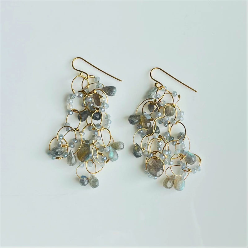 OXO Cluster Earrings in Gold: Labradorite